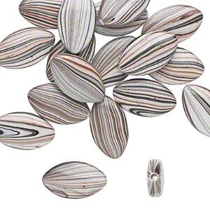 Vintage Y2K Striped Marquise Oval Brown Black White 25x15mm Acrylic Beads 10 pcs